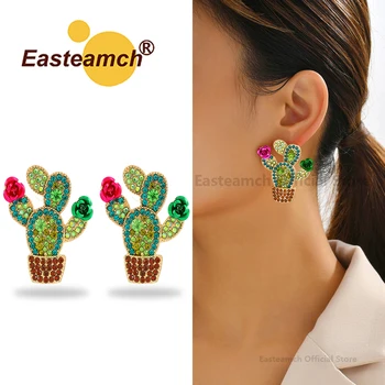 Bohemiški kaktuso žiedų smeigės auskarai moterims Vintažinio prabangaus dizaino ausų aksesuarai Neįprasto žavesio fėjų vakarėlio pareiškimas papuošalai - Nuotrauka 1  