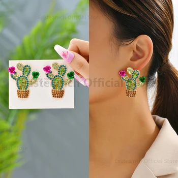 Bohemiški kaktuso žiedų smeigės auskarai moterims Vintažinio prabangaus dizaino ausų aksesuarai Neįprasto žavesio fėjų vakarėlio pareiškimas papuošalai - Nuotrauka 2  