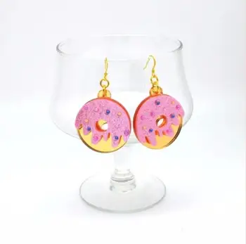 Fashion Cute Pink Pearl Glittery doughnut Akrilo lašas Auskarai Moterims - Nuotrauka 1  