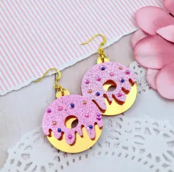 Fashion Cute Pink Pearl Glittery doughnut Akrilo lašas Auskarai Moterims - Nuotrauka 2  