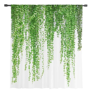 Augalų žaliasis rotango lapai Baltos šifono užuolaidos svetainei Miegamojo dekoravimo langas Voiles Tiulis Užuolaidos Užuolaidos - Nuotrauka 2  