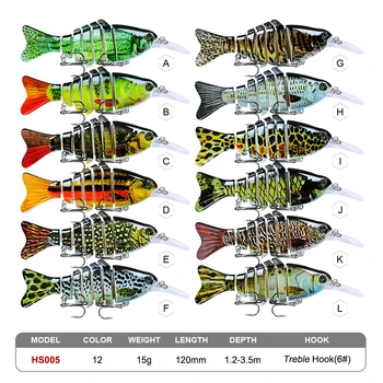 1pc Multi-Joint Fishing Lure 7 segmentai Swimbait 11.2cm 14g Lifelike Joint Bait Wobblers 6# Black Treble Hook Bass Tackle - Nuotrauka 2  