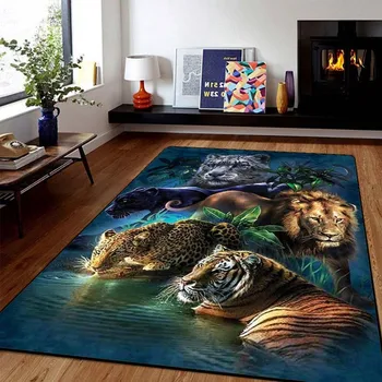 Kūrybingi 3D gyvūnai Kiliminis kilimas Tigras Liūtas Leopardo durys Didelis kilimėlis Vonios kilimėlis svetainės miegamojo įėjimo dekoravimui - Nuotrauka 1  