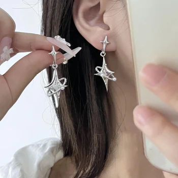 Cool Y2K Star Rhinestone Drop auskarai Girl Harajuku Creative Planet Pearl Crystal Stars Earings Fashion For Women Punk Jewelry - Nuotrauka 1  
