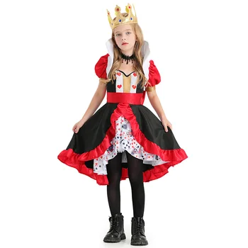 Halloween Poker Queen Cosplay kostiumas vaikams Mergaičių karnavalo vakarėlis Alisa Stebuklų šalyje Persikų širdis Karalienė Pokerio Spausdinti suknelės - Nuotrauka 1  