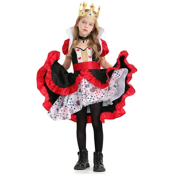 Halloween Poker Queen Cosplay kostiumas vaikams Mergaičių karnavalo vakarėlis Alisa Stebuklų šalyje Persikų širdis Karalienė Pokerio Spausdinti suknelės - Nuotrauka 2  