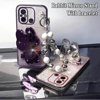 Rabbit Makeup Mirror Dening Phone Holder Case for Xiaomi Redmi 12C 12 10A 10 10C 13C 11A 9 9A 9C Cover - Nuotrauka 1  