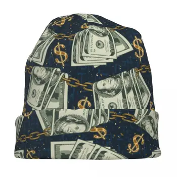 Fashion Hats Money Colorful Gold Metal Dollar Sign Folded 100 USA Dollar Bonnet Skullies Beanies Caps - Nuotrauka 2  