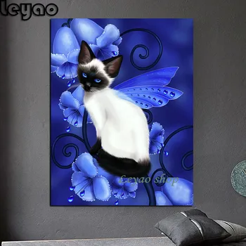 Deimantų tapyba Safyras Katė Fantazija Sparnuota katė Deimantų siuvinėjimas Pilnas kvadratas Gyvūnai Paveikslėlis Kalnų krištolas Namų dekoras - Nuotrauka 1  