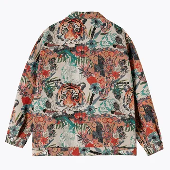 Men Tiger Jungle Print Jacket Fashion Flower Jacquard Pynimo paltas Laisvi gatvės drabužiai Viršutiniai viršutiniai drabužiai - Nuotrauka 2  