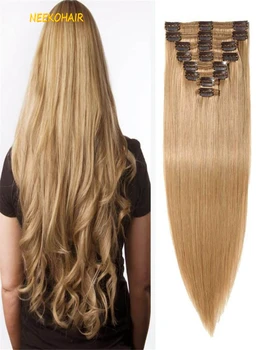 120G #27 Pilna galva 8vnt Medaus blondinės klipas žmogaus plaukų priauginimui tiesiai 100% Brazilijos Remy plaukai 10-30 colių gali būti garbanoti - Nuotrauka 1  
