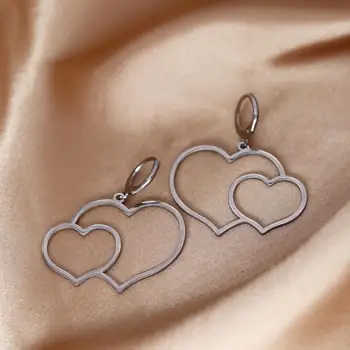 Kinitial Dvigubos širdies simbolis Pakabukas Pora Auskarai Valentino dienos logotipas Romantiška emblema Amuletas Žavesys Meilės logotipas - Nuotrauka 1  