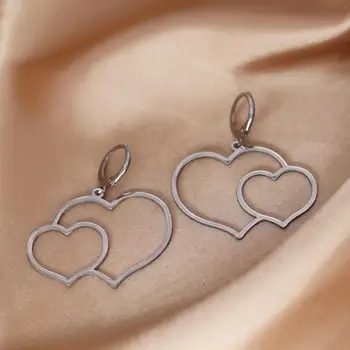 Kinitial Dvigubos širdies simbolis Pakabukas Pora Auskarai Valentino dienos logotipas Romantiška emblema Amuletas Žavesys Meilės logotipas - Nuotrauka 2  