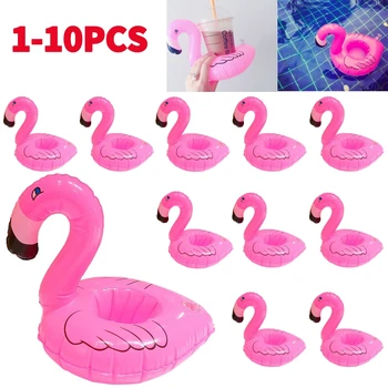 1-10 vnt Atogrąžų flamingų vakarėlio dekoravimo puodelio laikiklis PVC vandens plūdė Pripučiamas gėrimų puodelis suaugusiems baseino gėrimų dėklo dekoras - Nuotrauka 1  