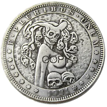 HB(76)JAV Hobo Morgano dolerio kaukolės zombis Zkeleton sidabru padengtos monetos - Nuotrauka 1  