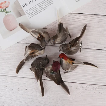 1Pc Pilki netikri paukščiai dirbtinės putų plunksnos žvirblis namų vakarėlio vestuvių dekoras - Nuotrauka 2  