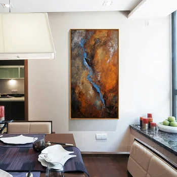 Įgudęs menininkas Rankomis dažytas didelis dydis aukštos kokybės rudos ir mėlynos spalvos Abstrakti aliejinė tapyba svetainės dekoravimui - Nuotrauka 2  