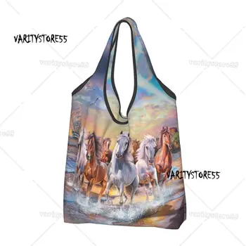 Klasikinis bėgimas žirgais Bakalėjos prekės Pirkinių krepšiai Moterys Juokingas pirkėjas Pečių krepšiai Didelės talpos rankinės - Nuotrauka 1  