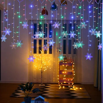 Kalėdinės lemputės Lauko dekoravimas Kabantys LED Snaigės žibintai Užuolaidų styginių žibintai Vakarėlio sodas Karnizo dekoravimas. - Nuotrauka 1  