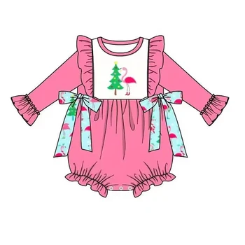 Didmeninė prekyba vaikais Kalėdiniai šeimos drabužiai rožinė eglutė flamingo mergaičių rinkiniai berniukams su kūdikių romperiais - Nuotrauka 2  