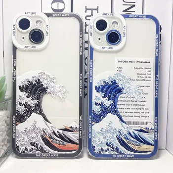 Didžioji banga nuo Kanagavos Hokusai japoniškas meno dėklas, skirtas iPhone 15 Pro 14 Plus Max 13 Mini 12 11 8 Xs Xr SE telefono dangtelis - Nuotrauka 1  
