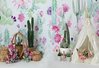 Avezano fonas fotografijai Meksikietiškas kaktusas Rožinė gėlių palapinė Pavasario mergaitės gimtadienio dekoras Fonas Foto studijos fotofonas - Nuotrauka 2  