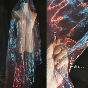 Fuksija Gradiento lazeris Aqua Organza Dizainerių audiniai Drabužių suknelės Iliuzija Blizgučiai Kūrybiniai audiniai - Nuotrauka 1  