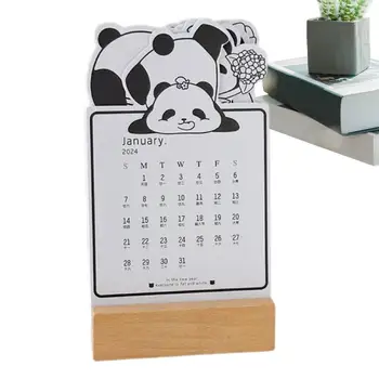 Gyvūnų stalo kalendorius 2024 m. Nuimamas Panda mėnesio stand up kalendorius Nešiojamas stalo kalendorius su mediniu pagrindu planuojant darbus - Nuotrauka 1  
