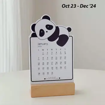 Gyvūnų stalo kalendorius 2024 m. Nuimamas Panda mėnesio stand up kalendorius Nešiojamas stalo kalendorius su mediniu pagrindu planuojant darbus - Nuotrauka 2  