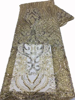 Tylūs elegantiški sunkūs karoliukai naujas totemas, afrikietiškos mados blizgučiai karoliukų vamzdelio audinys vestuvinė suknelė vakarinė suknelė nėrinių audinys 5 jardai - Nuotrauka 1  