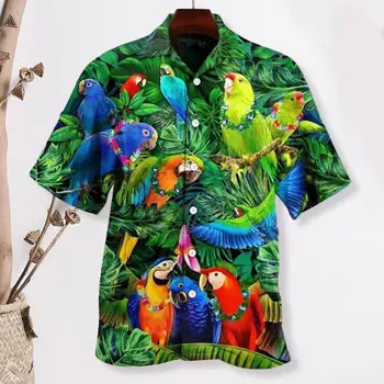 Vyriški marškiniai Minkšti marškiniai Viršus Apversta apykaklė Madingi vyrai Kokosų medis Paukščiai Spausdinti Laisvi Havajų marškiniai Gatvės drabužiai - Nuotrauka 1  
