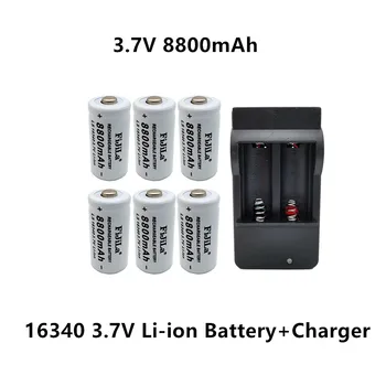 100% Naujas originalus 16340 akumuliatorius CR123A 16340 Baterija 8800mAh 3.7V Li-ion įkraunama baterija+16340Charger - Nuotrauka 1  