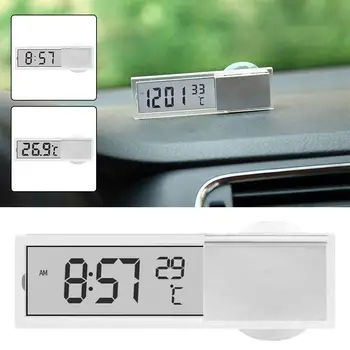 2 In 1 Automobilio laikrodis LCD ekranas Sucker tipo ornamentas Automobilio salonas Skaidrūs nešiojami priedai Laikrodis Thermomete R6Q3 - Nuotrauka 1  