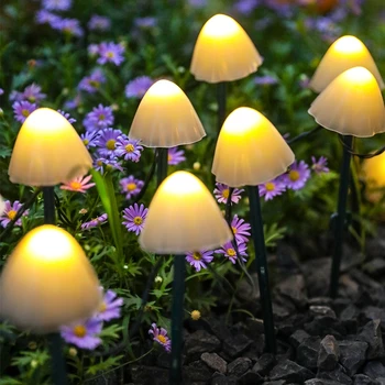 Saulės styginių žibintai LED grybų lempa lauko vandeniui atspari pasakų šviesa 8 režimas Išmanieji sodo žibintai Helovino Kalėdų atostogų vejos lempa - Nuotrauka 1  