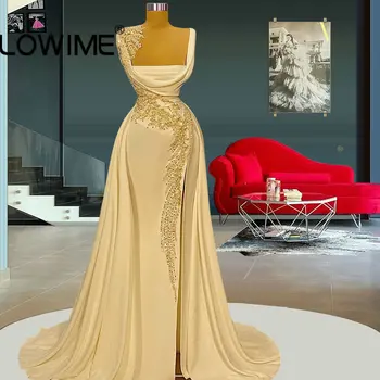 Dubajaus dizaino dramblio kaulo ilgos undinės vakarinės suknelės chalatai 2022 karoliukais Aukštos split Satin moters vakarėlio suknelė chalatas de soirée de mariage - Nuotrauka 1  