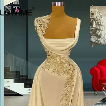 Dubajaus dizaino dramblio kaulo ilgos undinės vakarinės suknelės chalatai 2022 karoliukais Aukštos split Satin moters vakarėlio suknelė chalatas de soirée de mariage - Nuotrauka 2  