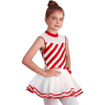 Kids Girls Christmas Ballet Tutu Dress Xmas Striped Candy Cane Kostiumas Gimnastika Leotard dailiojo čiuožimo spektaklis Šokių apranga - Nuotrauka 2  
