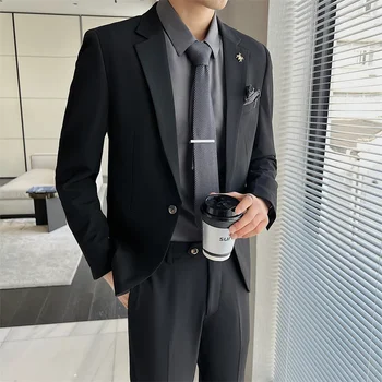 Boutique (Blazer + kelnės) Itališkas stilius Elegantiškas mados verslas Casual Slim Korean Version Gentleman Formal Suit 2 vnt - Nuotrauka 1  