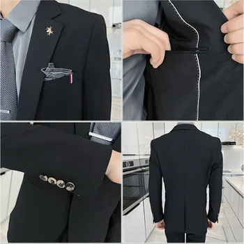 Boutique (Blazer + kelnės) Itališkas stilius Elegantiškas mados verslas Casual Slim Korean Version Gentleman Formal Suit 2 vnt - Nuotrauka 2  