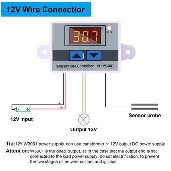4Pc XH-W3001 skaitmeninis temperatūros reguliatoriaus modulis Termostato jungiklis vandeniui atsparus zondas Elektroninis termostatas 12V 10A 120W - Nuotrauka 2  