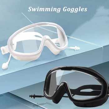 HD Anti-fog Plaukimo akiniai Profesionalūs maudymosi akiniai su ausų kištukais Didelis rėmelis Skaidrūs akiniai Vandeniui atsparūs silikoniniai maudymosi akiniai - Nuotrauka 1  