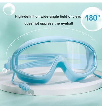 HD Anti-fog Plaukimo akiniai Profesionalūs maudymosi akiniai su ausų kištukais Didelis rėmelis Skaidrūs akiniai Vandeniui atsparūs silikoniniai maudymosi akiniai - Nuotrauka 2  