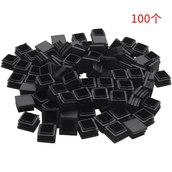 100vnt Plastikiniai kvadratinio vamzdžio įdėklai Galiniai tuštinimosi dangteliai 20mm x 20mm Juoda - Nuotrauka 1  