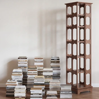 Visos medžio masyvo besisukančios knygų lentynos, 360 laipsnių knygų spintos, knygų stalinių kompiuterių saugykla, namų svetainė, sieninės lentynos, grindys - Nuotrauka 2  