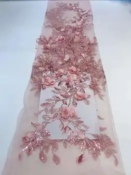Pretty Florals 3D Blizgučiai Siuvinėjimas Prancūziškas tiulio tinklas /Afrikos nėriniai vestuvėms/ Vakarinių suknelių vakarėlis - Nuotrauka 2  