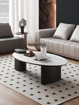 Itališkas minimalistinis arbatos stalo derinys Kūrybingas modernus paprastas ir lengvas prabangus gyvenamasis kambarys Namų akmens plokštelė Ovalus arbatos stalas - Nuotrauka 2  