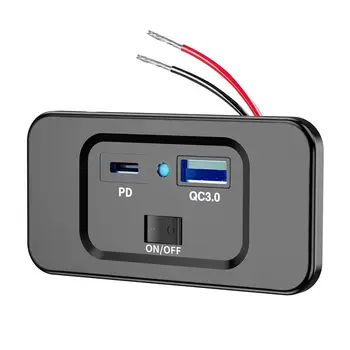 PD C tipo dvigubi USB prievadai Greitasis įkroviklis 12-24V QC3.0 PD3.0 su jungikliu Greito įkrovimo USB maitinimo skydelis motociklų autokrautuvui - Nuotrauka 2  