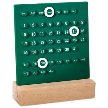 Medinis stalo kalendorius Amžinas kalendorius Retro namų unikalios dovanos,mėnesio datos rodymas, stalo dekoracijos biurui patvari žalia - Nuotrauka 1  