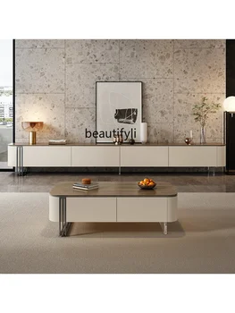 itališko stiliaus šviesus prabangus televizorius spintelė ir arbatos stalo derinys vila svetainės grindų spintelė šoninis stalas modelio kambario spintelė - Nuotrauka 2  
