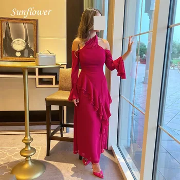 Sunflower Halter Prom Gowns Ankle-Length Mermaid Vakarinė suknelė ilgomis rankovėmis Vakarinė suknelė be nugaros 2023 Šifonas Aukščiausios klasės pritaikyta - Nuotrauka 2  